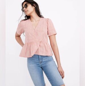 Madewell Crossover Peplum Top in Textured Gingham